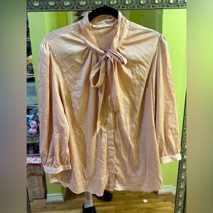 Modcloth Soft Pink Bow Tie Neck Blouse